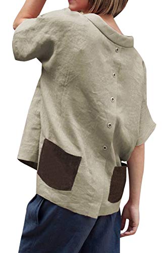 Yulinge Femmes Casual Tops Chemises Manches Courtes en Lin Coton D'été Plus La Taille Chemise Gris XXL Cover