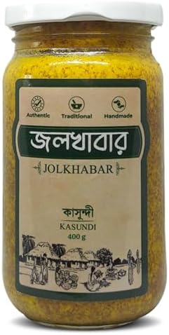JOLKHABAR Kasundi 400gm Pack - Original Bengali Kashundi - Bengali Mustard Sauce - Authentic Traditional Handmade - Bangali Kasondi - Grandmother'S Recipe - 400g
