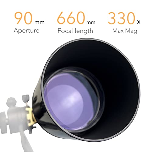 Image of SpectrumOI TourStar Pro 90 AZ Telescope for Adults Astronomy Gifts Premium AZ Refractor Telescope 90mm 660mm Focal Lenght with Aspherical Eyepiece Phone Adapter