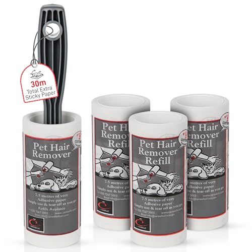 Caraselle Pet Hair Remover – 30m total (≈300 Sheets Equivalent) Extra Sticky Lint Roller for Dog & Cat Hair on Clothes, Sofa & Furniture – Continuous No-Perforation Paper Stays Extra Sticky To The End