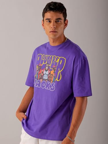 Image of The Indian Garage Co Men Cotton Oversized Graphic Back Printed Round Neck Tshirt