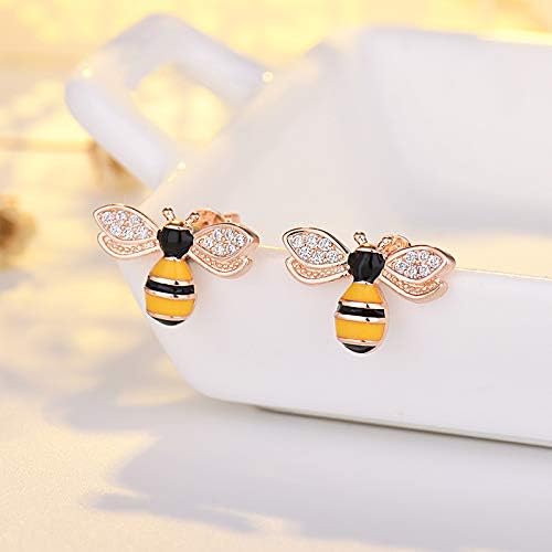 2pcs Bee Earrings and Necklace Set 925 Silver Pin Enamel Crystal Sweet Insect Jewelry Set for Women Gifts - Image 3