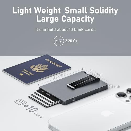 Image of Minimalist Wallet for Men, Metal Money Clip, Pop-Up Card Holder (Grey) | Slim Aluminum Card Case, RFID Blocking Mens Wallet, with ID Window, Front Pocket Wallet for Men, gift for men