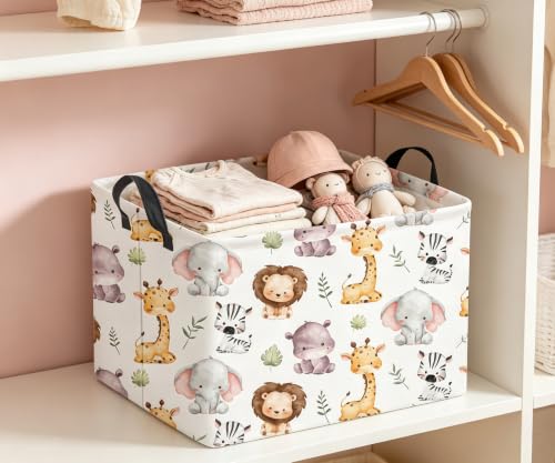 Image of Rectangular Baby Storage Basket Boys for Home Kitchen Girls Cute Storage Bin Organizer Shelf Book Room Decor(Lovely Animal)