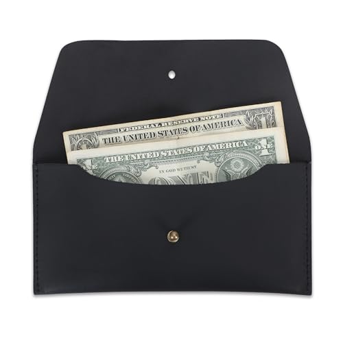 Leather Currency Pouch Large Flap Continental Wallet, Utility Organizer Bag for Cash Coins Travel Leather Money Pouch Currency Envelope Storage Bag and Cash Organizer for Men Women (Black)2