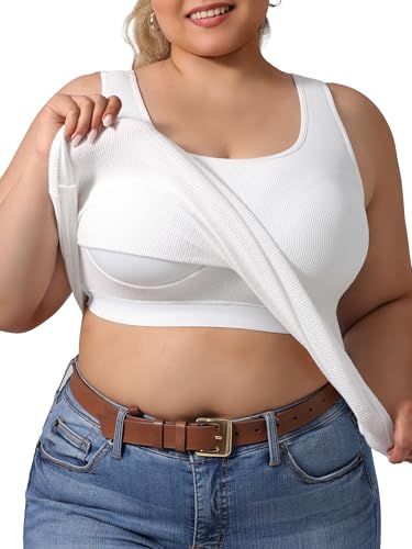Image of Plus Size U-Back Casual Workout Tank Tops for Women with Built-in Bra, Padded Racerback Gym Athletic Yoga Tops