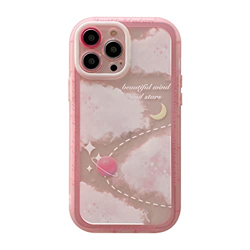 Coque iPhone couple motif espace silicone rose tendre