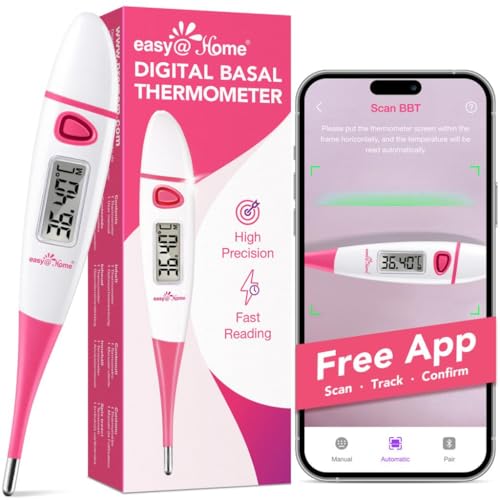 Easy@Home Termometro Basale per la Pronostico della Fertilità con Intervallo 1/100° e Funzione Memoria - Monitorare e Confermare l'Ovulazione con l'App Premom