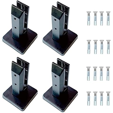 LukLoy 304 Stainless Steel Square Glass Spigots Pool Fence Spigot Clamp Home Garden Stairs Balustrade Railing Balcony Glass Floor Clamp (4 Pieces Black Weight 960g) Cover