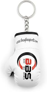 Busy Bee Sports Mini Boxing Glove Keychain – White Synthetic Leather Boxing Glove Key Ring for Car Rearview Mirror, Keys, Backpack & Gym Bag, Boxing Fan Gift, Sports Souvenir