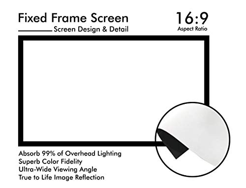 Image of BIG VUE 120 Inches Fixed Frame Projector Screen 16:9 Diagonal Active 3D 4K Ultra Hd Projector Screen for Classroom, Office & Home Theater (120 Inch, White)