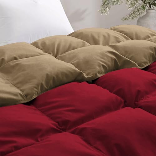 Image of Luxurious Comfort 600 GSM Winter Comforter Double Bed Size 90 inchX100 inch - 600 GSM Microfiber Super Soft Fluffy for Winter Comforter /Rajai /Duvet /Blanket Double Bed - Burgundy /Baige Color
