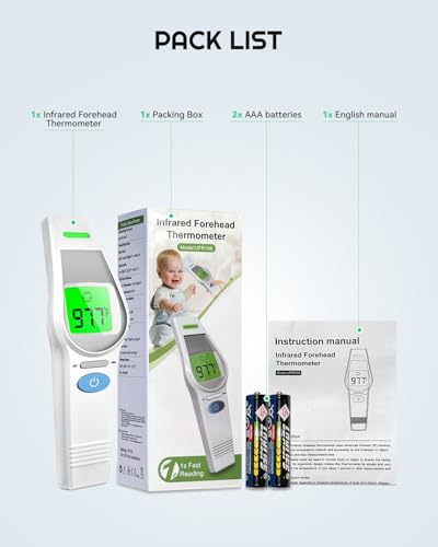 Image of MugeTree No-Touch Forehead Thermometer for Adults and Kids Digital Baby Thermometer 2 in 1 Forehead & Object Thermometer Fever Alarm & Silent Mode Baby Essentials Non Contact