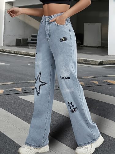 Baggy Jeans for Women Teen Girls High Waist Straight Leg Stretch Y2K Denim Pants Loose Fit Letter Print Cute Boyfriend Jeans3