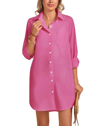 Image of MINTLIMIT Womens Button Down Shirt Dress Spring Summer Loose Casual Long Sleeve Shirt Dresses with Pockets 2025 Trendy