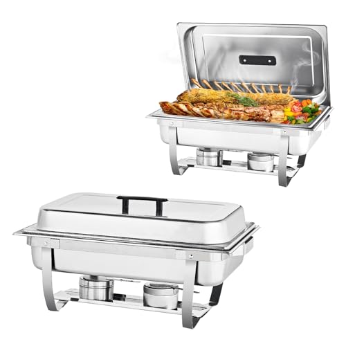 ROOMARK 2 Pack 8QT Chafing Dish Buffet Set Stainless Steel Chafer Rectangular Catering Warmer Set with Trays Pan Lid Folding Stand for Catering Party, Wedding, Birthday, Baby Shower, Outdoor Picnic ROOMARK 2 Pack 8QT Chafing Dish Buffet Set Stainless Steel Chafer Rectangular Catering Warmer Set with Trays Pan Lid Folding Stand for Catering Party, Wedding, Birthday, Baby Shower, Outdoor Picnic