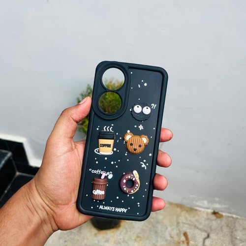 Image of Pikkme Back Cover for Vivo Y100 5G | Cute Fun Cartoon 3D Bear Silicone Full Body Protection Bumper Case (Black)
