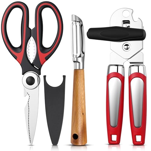 Leriton Left Handed Kitchen Scissors Shears Can Opener and Peeler Set Left Handed Kitchen Tools Utensils for Adults Women Men