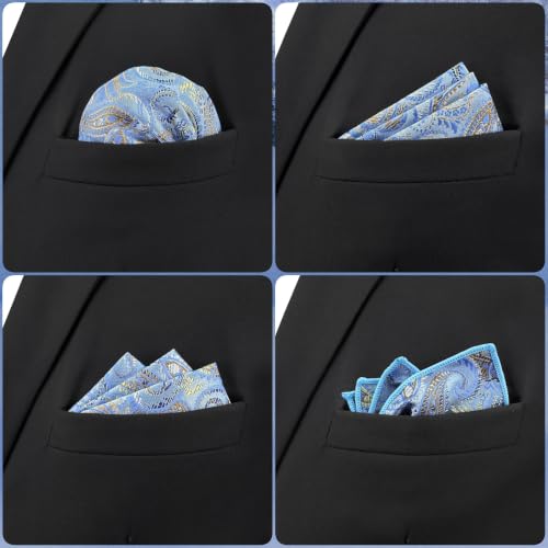 S&W SHLAX&WING Niebieskie męskie poszetki Paisley Silk Large Hanky 32cm Groomsmen męskie poszetki