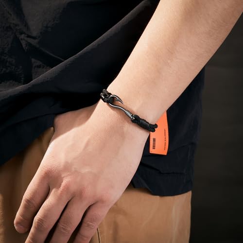 Black Bracelet for Men Husband Dad Fishing Gifts for Men Who Loves Fishing Just Hook It with Message Card3