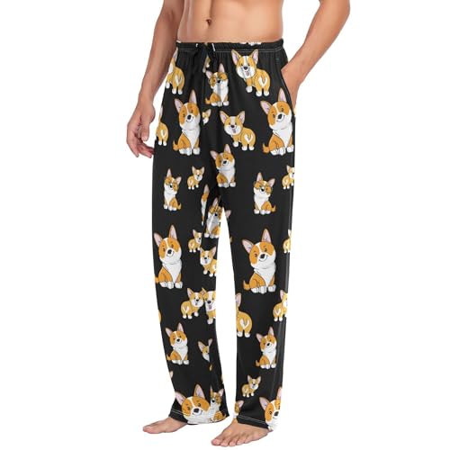 Corgi Men's Straight-Fit Pajama Pant Jersey Sleep Pjs Bottoms with Pocket Drawstring3