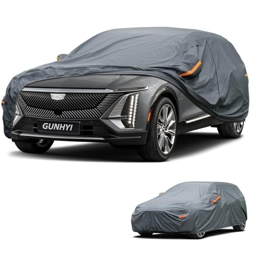 Image of GUNHYI Premium Car Cover Custom Fit Cadillac Lyriq, 16 Layers Heavy Duty Car Cover Waterproof All Weather with Zipper Door for Sun Rain Snow Dust Uv Protection