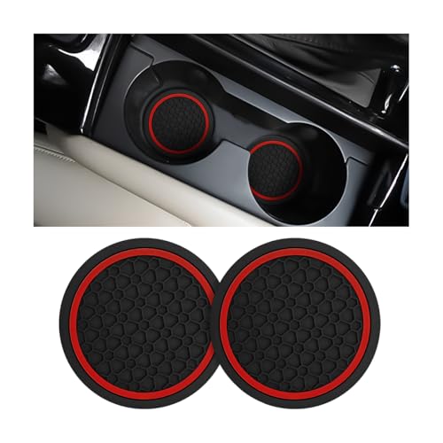 Mandark 2PCS Car Cup Holder Coasters, 2.75 Inch Non-Slip Insert Water Bottle Holder Pads, Dustproof Automotive Interior Accessories Mat, Universal for Vehicles, Trucks, RVs and More(Black/Red)