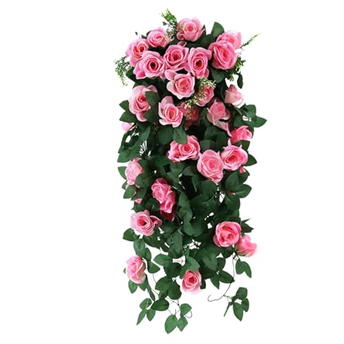 Wedhapy Cestas Colgantes con Flores Artificiales (2 pcs) Cestas Colgantes con Flores Artificiales de 95 cm de Rosas Guirnalda de Rosas de 18 Cabezas artifici