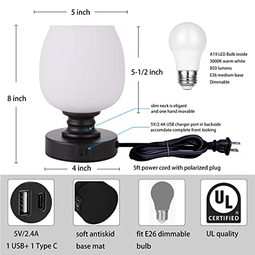 Maindeco Small Touch Bedside Table Lamp, 3 Way Dimmable Touch Control & Usb Charger Ports Desk Lamp,Small Place Nightstand Night Lamp For Bedroom -Bulb Included #TOP2