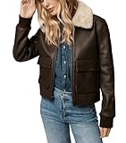 Isaac & David Chicago Women’s A2 Aviator Removable Fur Collar Leather Jacket Women Genuine A-2 Aviator Leather Bomber Jacket (US, Alpha, x_s, Regular, Regular, A2 Removable Fur Collar)