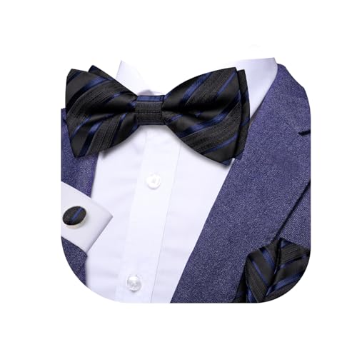 Image of Dubulle Mens Paisley Striped Bowtie Set Pre-tied Bowtie for Men and Pocket Square Set Wedding Business