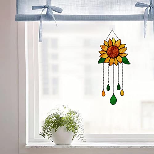 Haosum Sunflower Stained Glass Window Hanging,Sunflower Birthday Party Decorations,Outdoor Suncatcher For Patio,Kitchen And Garden Decor,Sunflower Gift For Mom,Women And Grandma #TOP3