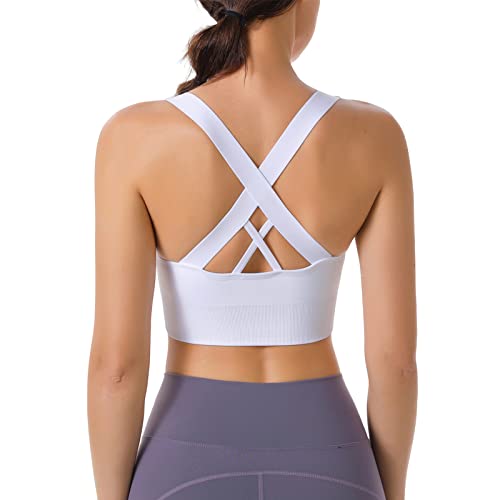 HANERDUN Damen Mittle Halt Sport BH Crossback Push up Yoga Bra Nahtlose Ohne Buegel mit Abnehmbaren Gepolstert für Fitness Lauf Joggen