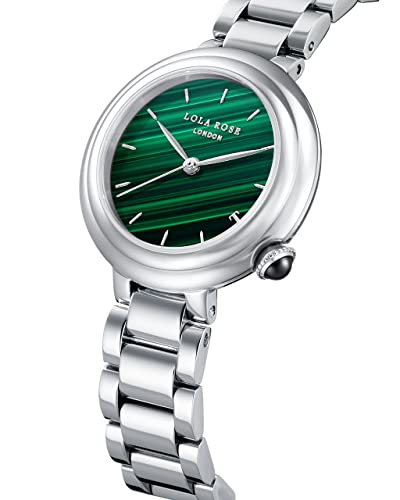 Lola Rose Women's Malachite Watch With White Gold Three-Bead Steel Band #TOP1