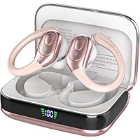sajawass Wireless Earbuds Bluetooth 5.4 Headphones, Noise Canceling Ear Buds with 75hr Playtime, LED Power Display, IPX7 Waterproof Earphones Over-Ear Earphones for Sports/Workouts - Rose Gold