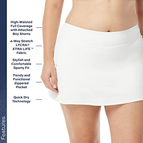 BEACH HOUSE Emma Swim Skort – Saia de biquíni plus size modesta com shorts embutidos, Branco, 58