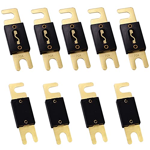 Tnisesm 9 Pcs 70Amp ANL Fuse Copper Material for Car Vehicles Marine Audio System Sheet Gold Tone Gold - 70A
