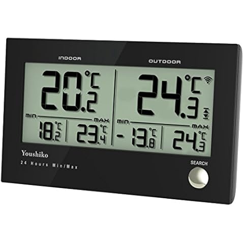 Youshiko Digital Wireless Indoor outdoor Weather Thermometer , Gauge, Monitor Temperature , Meter for Home Office ( with outdoor Sensor ) Min / Max Records ( 24 Hour Auto Reset ) Cover