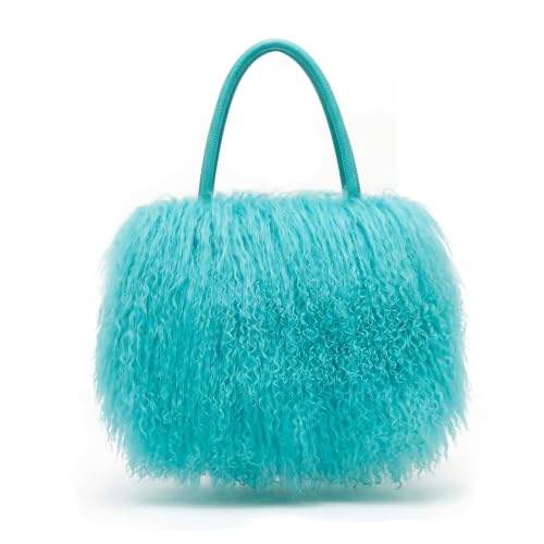 Image of Women Luxury Real Lamb /Mongolian Flush Wool Fur With Genuine Leather Handles Handbag