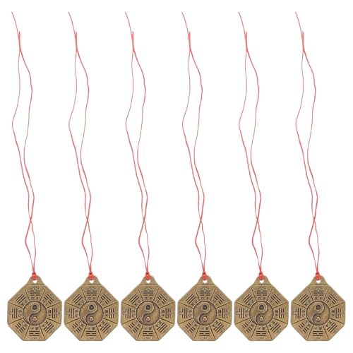 Totority 6Pcs Vintage Pendant Keychain Double Sided Feng Shui Charm for Men and Luck and Wealth Accessories for Car Keys