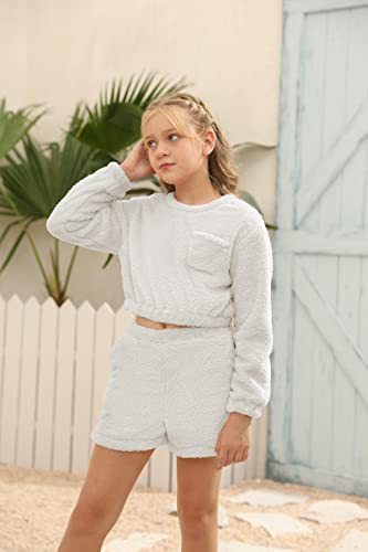Image of Mafulus Girls Pants Sets Two Pieces Kids Comfy Lightweight Long Sleeve Fleece Sets with Pockets