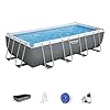 Bestway power steel 18 x 9 x 48 rectangular metal frame above ground outdoor swimming pool set with 1500 gph filter pump ladder and pool cover  urban country home decor