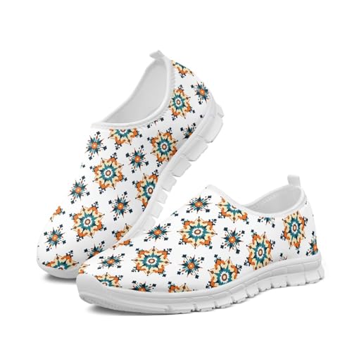 Zapatillas de ciclismo para hombre, antideslizantes, transpirables, con soporte de arco, para acampar, caminar, correr, suela blanca, Patrón Mandala, 45 EU