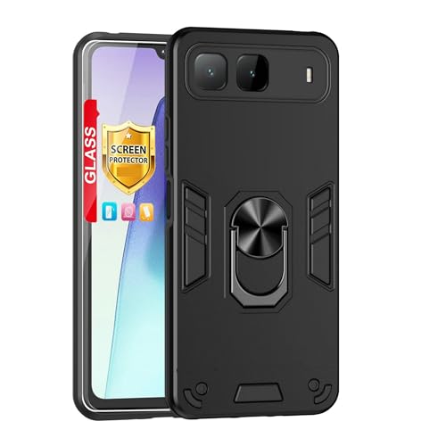 Lucyliy Compatible avec Infinix Hot 60i 5G / Tecno Spark Go 5G [avec 1 protecteur d'écran] Coque magnétique avec béquille et anneau magnétique double couche de protection contre les chutes Noir