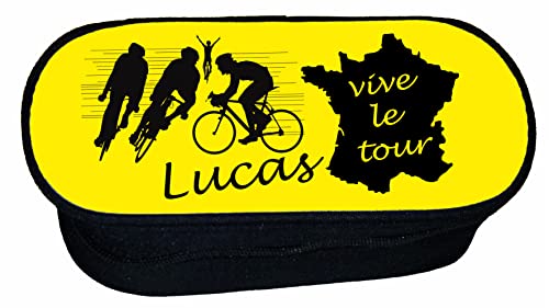 trousse à crayons ecole - vélo cyclisme tour personnalisé texte prénom réf 267