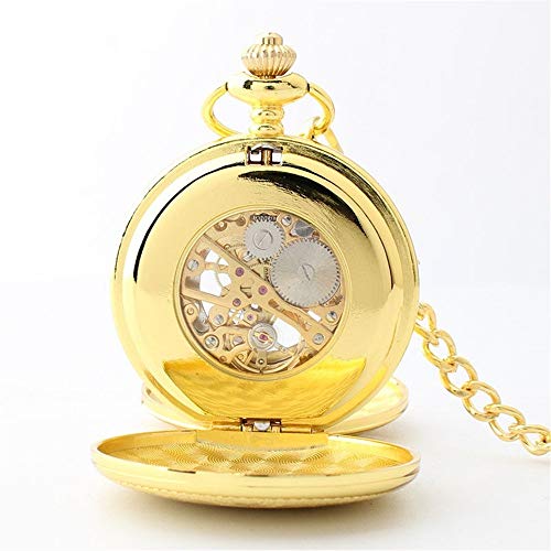 Vintage zakhorloge goud stalen herenhorloge met ketting - Afbeelding 4