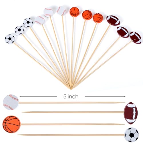 JtmyAota 100 Pack Soccer Toothpicks, 4.7 Inch Bamboo Cocktail Picks, Bamboo Toothpicks for World Cup Sports Catered Event Birthday Themed Party Decorations — view 2