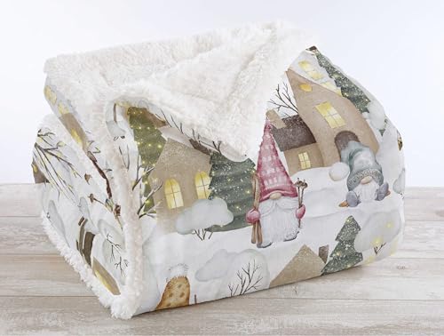 Coperta Plaid Pile Sherpa Invernale, Morbida Calda Pelosa Peluche Copri Letto Divano Finta Pelliccia Singola Matrimoniale Doppio Lato Copertina Divano - Matrimoniale-190x200cm - Dis11-Gnomes