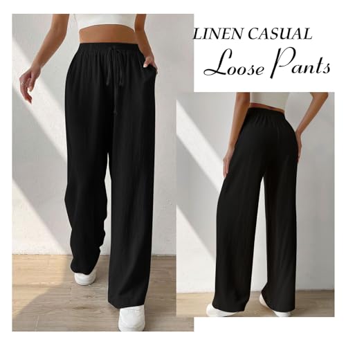 Pantalon en lin de qualité supérieure Risipu taille haute