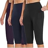 HGps8w Womens Capri Leggings with Pockets, High Waisted Tummy Control Knee Length Workout Capris Yog